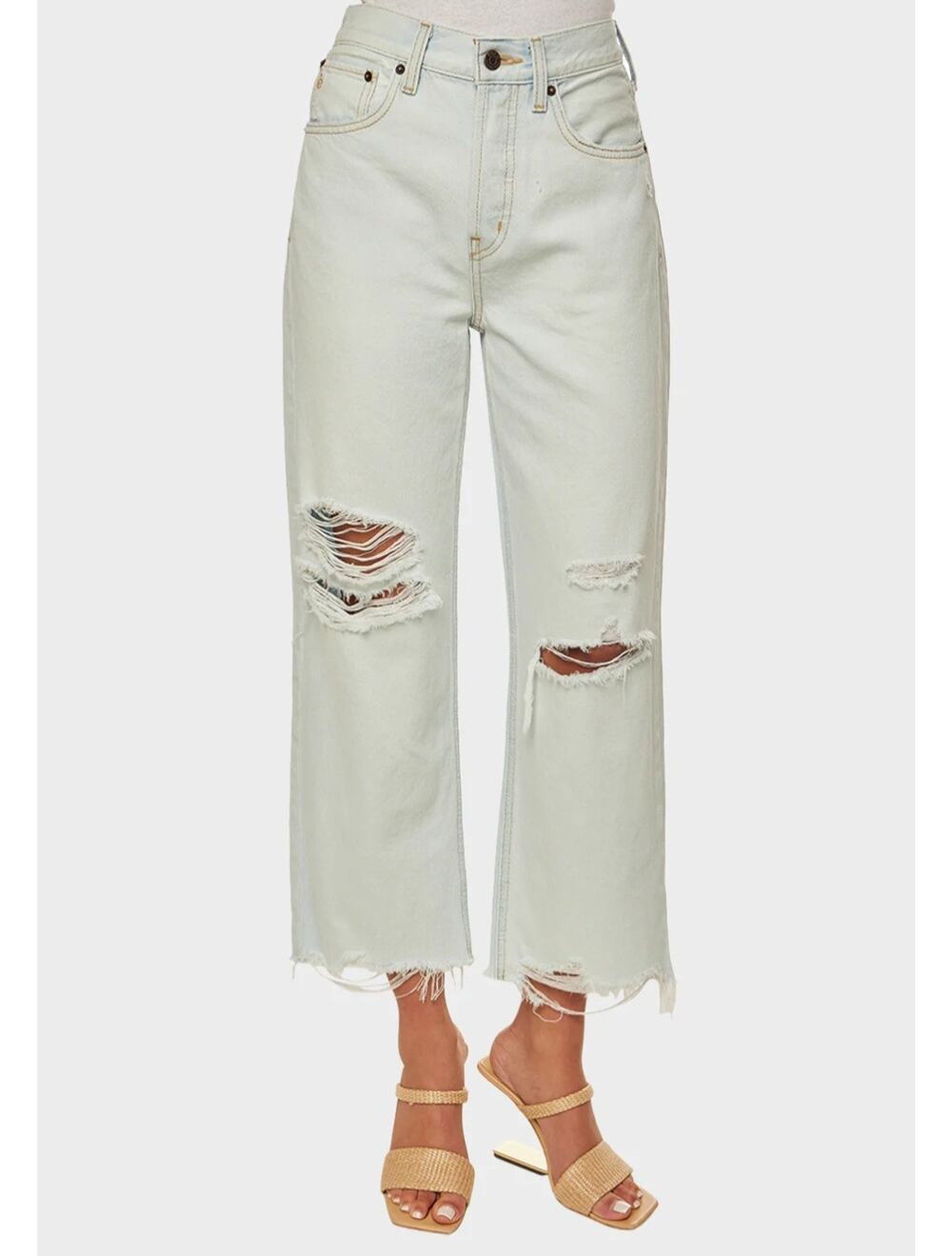 NWT Etica Altin Loose Fit Crop Jeans Distressed Light Wash Anthropologie - 27